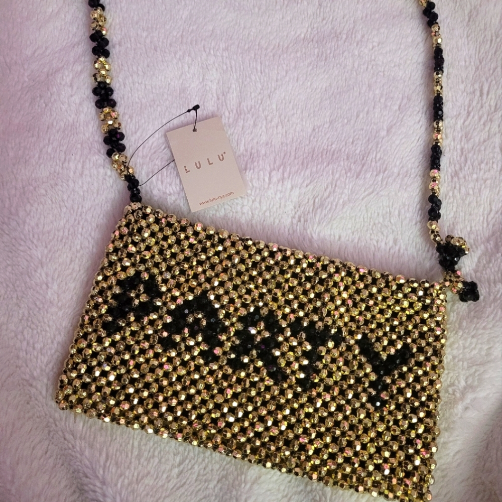Lulu NYC Beaded Gold and Black Purse